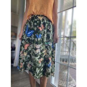 Farm Rio Butterfly Camo Print Maxi Skirt Bohemian Resort Vacation Wear M